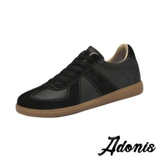 【Adonis】真皮休閒鞋 平底休閒鞋/真皮頭層牛皮異材質拼接平底休閒鞋-男鞋(黑)