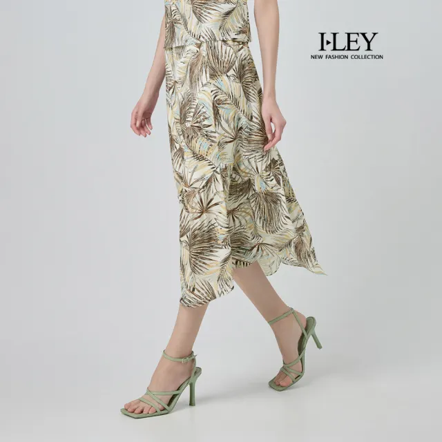 【ILEY 伊蕾】夏日棕梠印花縲縈波浪中長裙(白；M-XL；1252012226)（其他規格）