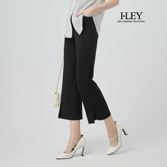 【ILEY 伊蕾】舒適彈性縲縈小直筒褲(黑；M-2L；1252026470)