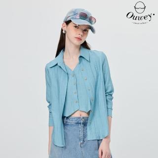 【OUWEY 歐薇】縲縈假兩件雙開前襟襯衫(藍；S-L；3251391504)