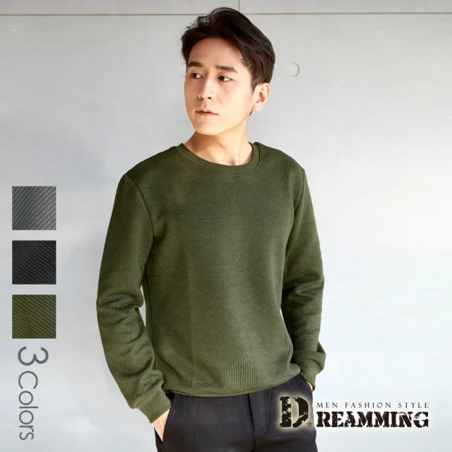 【Dreamming】百搭素面線條壓紋彈力大學長T(共三色)