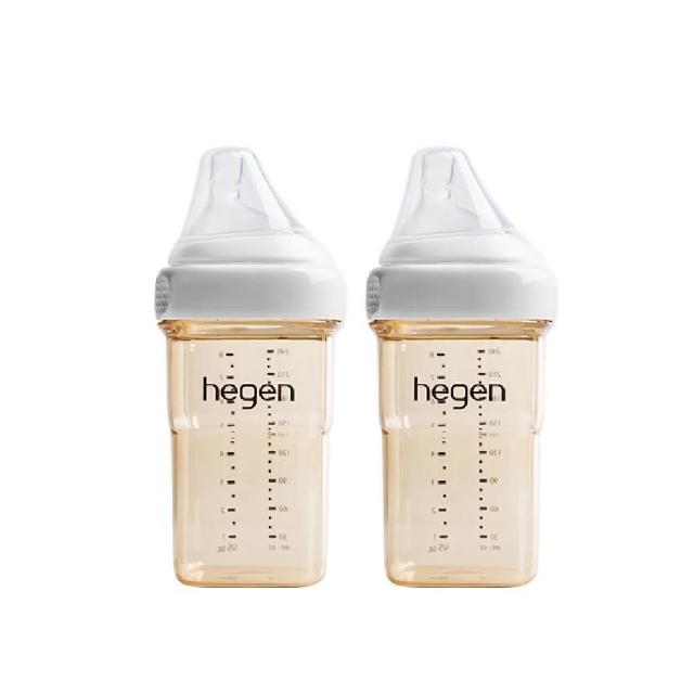 【hegen】總代理｜PCTO™金色奇蹟PPSU多功能方圓型寬口奶瓶 240ml 雙瓶組(象牙白)