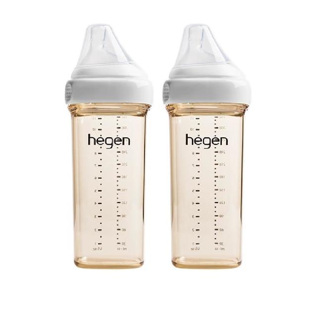 【hegen】總代理｜PCTO™金色奇蹟PPSU多功能方圓型寬口奶瓶 330ml 雙瓶組(象牙白)