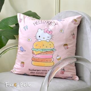 【Great Living 格蕾寢飾】義大利Fancy Belle《HELLO KITTY美味漢堡》麂皮靠墊 45*45CM