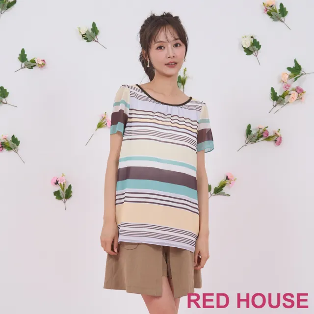【RED HOUSE 蕾赫斯】亮眼配色條紋雪紡上衣(共2色)
