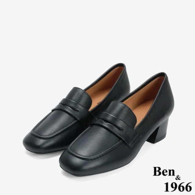【Ben&1966】高級牛皮質感素面方頭高跟樂福鞋-24626