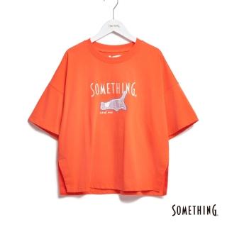 【SOMETHING】女裝 貼布刺繡貓咪寬版短袖T恤(紅色)