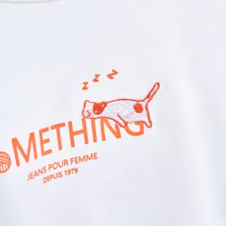 【SOMETHING】女裝 貓咪刺繡印花短袖T恤(白色)