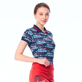 【KING GOLF】速達-網路獨賣款-女款滿版手繪感點點印花POLO衫/高爾夫球衫(丈青)