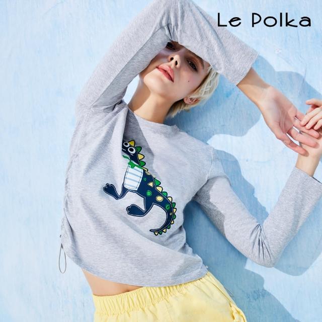 【Le Polka】可愛恐龍收腰長袖上衣-女