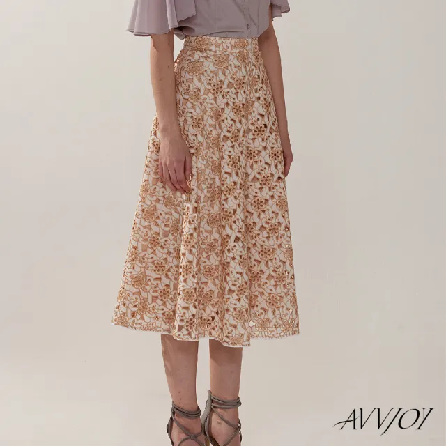 【AVVJOY 艾薇卓爾】繡花長裙(裙 長裙 半身 下身 傘裙 半身裙 a字長 a字長裙 CLA0454BT)