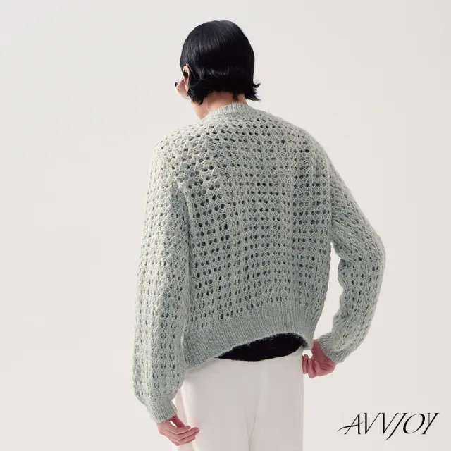 【AVVJOY 艾薇卓爾】銀蔥圓領粗針毛衣外套(羊毛 外套 毛衣 針織衫 針織毛衣 針織上衣 針織外套 CLA0287TP)