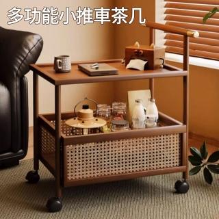 【小山THL】小推車茶几 沙發邊幾 胡桃色 57*35*106cm 書架 家用 收納架(茶几/邊幾/茶桌/推車)