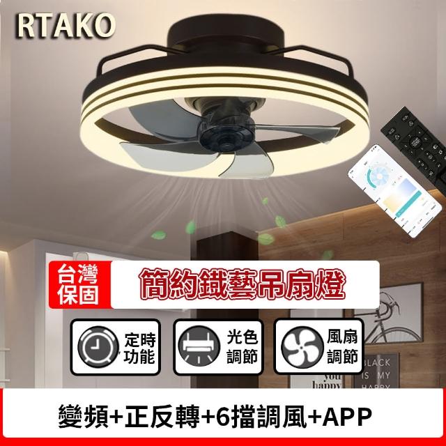 【RTAKO】鐵藝復古風吊扇燈(LED變頻風扇燈 廣角搖頭 照明吹風一體餐廳燈 隱形風扇燈 吸頂吊扇燈)