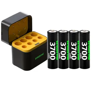 【iNeno】3號/AA 恆壓可充式1.5V鋰電池全新特大能量3700mWh4入+3號/4號各4槽 AI隨身收納盒充電器