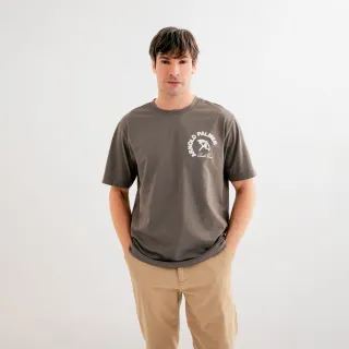 【Arnold Palmer 雨傘】中性款-傘LOGO精緻刺繡T-Shirt(灰色)
