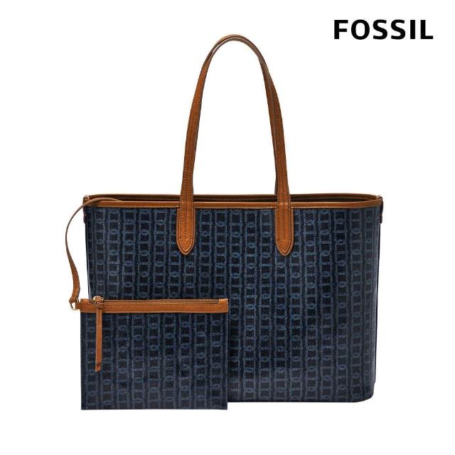 【FOSSIL 官方旗艦館】Williamson 鎖鏈印花托特包-藍色 ZB1867469