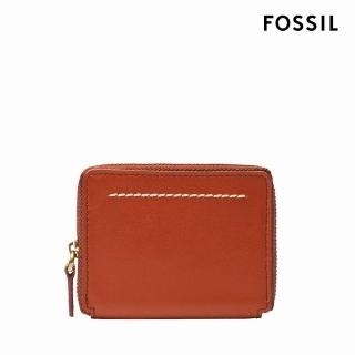 【FOSSIL 官方旗艦館】Westover 真皮拉鍊卡夾-橘色 ML4584836(禮盒組附鐵盒)