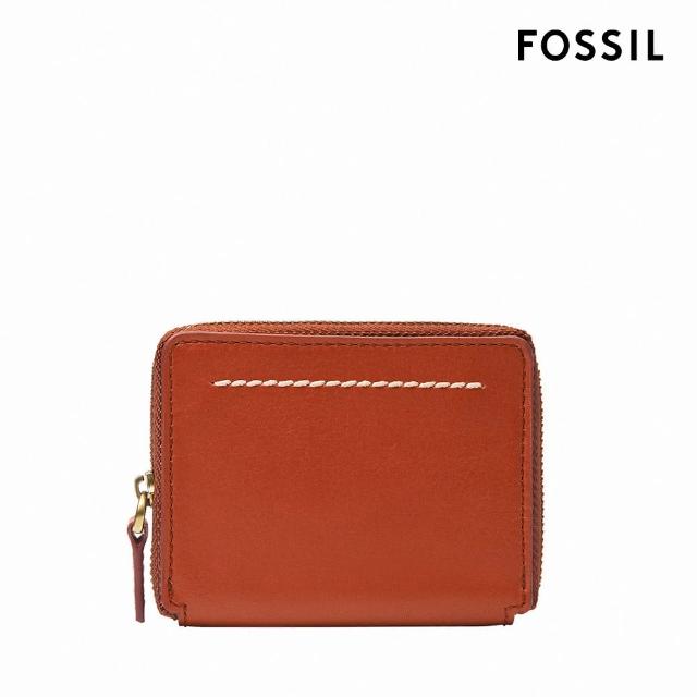 【FOSSIL 官方旗艦館】Westover 真皮拉鍊卡夾-橘色 ML4584836(禮盒組附鐵盒)