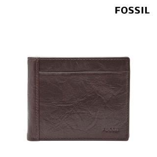 【FOSSIL 官方旗艦館】Neel 真皮證件格零錢袋皮夾 男 短夾-深咖啡色 ML3890200(禮盒組附鐵盒)