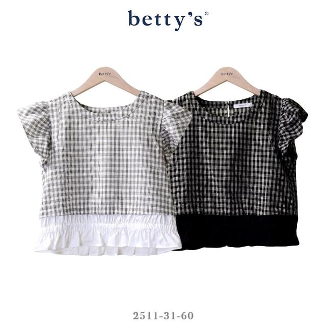 【betty’s 貝蒂思】格紋喇叭短袖拼接上衣(共二色)