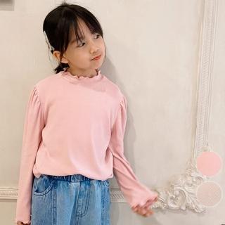 【橘魔法】素色彈性木耳邊磨毛內搭衣(長袖上衣 打底衫 大童 童裝 兒童 女童 中童)