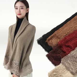 【I.Dear】100%純山羊絨法式蕾絲花邊貴族小圍巾披肩(4色/Cashmere)