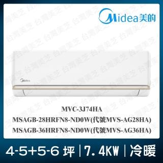 【MIDEA 美的】AG系列4-5+5-6坪一對二冷暖變頻分離式冷氣(MVC-3J74HA/MVS-AG28HA/MVS-AG36HA)