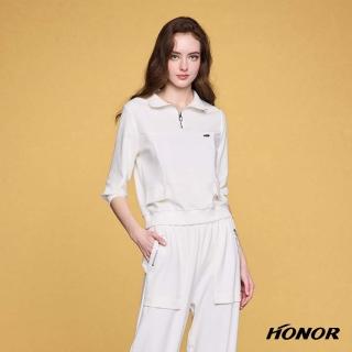 【HONOR 山形屋】極簡運動風標誌拉鍊五分袖上衣-白/黑