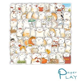 【Paper Play】創意多用途防水貼紙-可愛卡通胖橘貓貓 60枚入(防水貼紙 行李箱貼紙 手機貼紙 水壺貼紙)