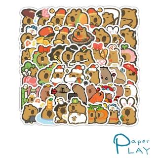 【Paper Play】創意多用途防水貼紙-可愛Q版小水豚 100枚入(防水貼紙 行李箱貼紙 手機貼紙 水壺貼紙)