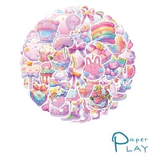 【Paper Play】創意多用途防水貼紙-繽紛粉彩可愛糖果小物 50枚入(防水貼紙 行李箱貼紙 手機貼紙 水壺貼紙)