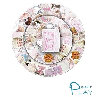 【Paper Play】創意多用途防水貼紙-INS風浪漫蕾絲蝴蝶結物件 50枚入(防水貼紙 行李箱貼紙 手機貼紙)