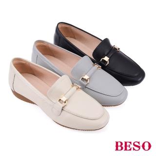 【A.S.O 阿瘦集團】BESO 芯軟Q-牛皮簡約皮革飾釦樂福鞋(多色任選)
