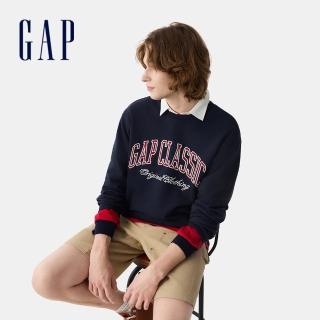 【GAP】男女同款 Logo刺繡圓領大學T 碳素軟磨法式圈織系列-海軍藍(721298)
