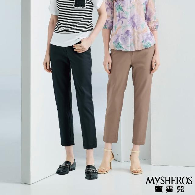【MYSHEROS 蜜雪兒】棉質休閒九分褲 前釦拉鍊後鬆緊(二色任選)