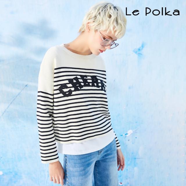 【Le Polka】條紋文字針織上衣-女