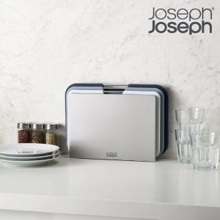 【Joseph Joseph】Nest系列 砧板三件組-灰藍大(沾板 切菜板 收納 雙面使用 瀝水)