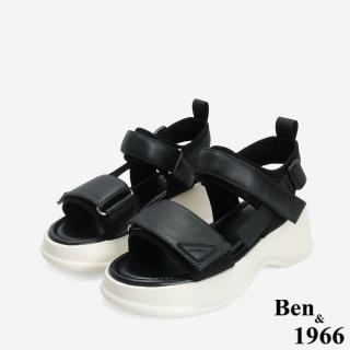 【Ben&1966】高階頭層牛皮運動風厚底雙帶涼鞋-24673
