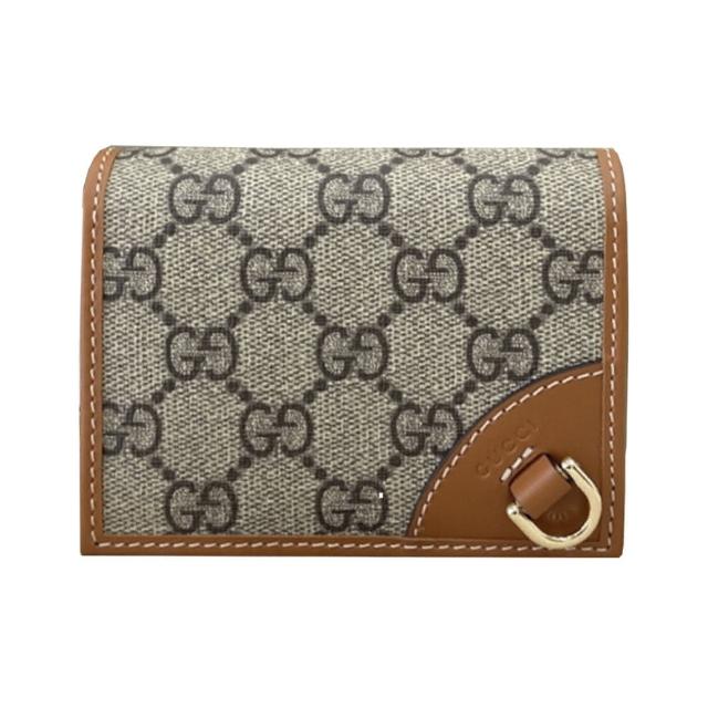 【GUCCI 古馳】820692 新款GG Emblem系列帆布雙折錢包短夾(棕色)