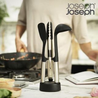 【Joseph Joseph】Elevate系列 不沾桌矽膠料理鏟杓3件組-附立座(湯杓 鍋鏟 餐夾 廚房 餐廚)