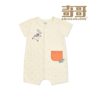 【奇哥】比得兔 嬰幼童裝 休閒比得短袖前開扣兔裝/連身衣-竹節彈性布(3-18個月)