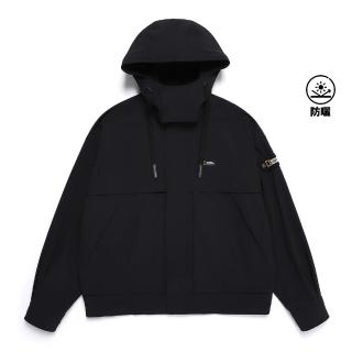 【國家地理服飾官方旗艦】男女同款 LEMUR OVER FIT 防風連帽外套 - 炭黑色(UPF50+/可拆帽)