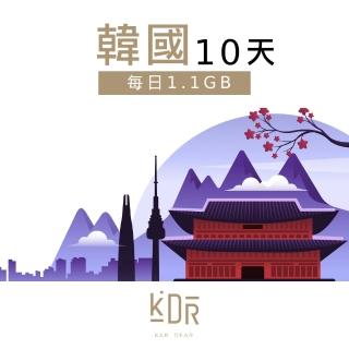 【KarDear】韓國10天SIM卡 每日1.1GB高速流量 降速吃到飽(韓國網絡卡 支援熱點分享)