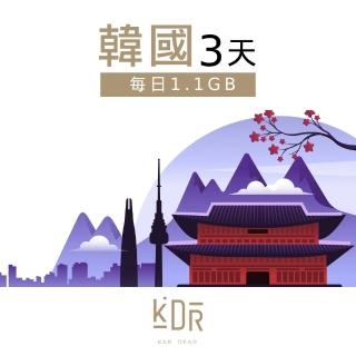 【KarDear】韓國3天SIM卡 每日1.1GB高速流量 降速吃到飽(韓國網絡卡 支援熱點分享)