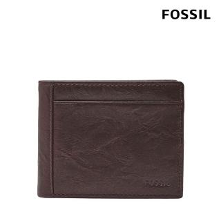 【FOSSIL 官方旗艦館】Neel 真皮兩折翻轉證件格皮夾-咖啡色 ML3899200(禮盒組附鐵盒)