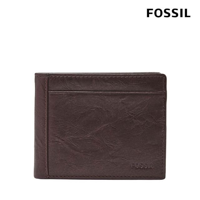 【FOSSIL 官方旗艦館】Neel 真皮兩折翻轉證件格皮夾-咖啡色 ML3899200(禮盒組附鐵盒)