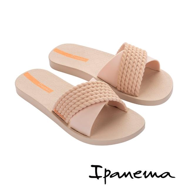 【IPANEMA】異材交叉寬帶平底拖鞋(米色)