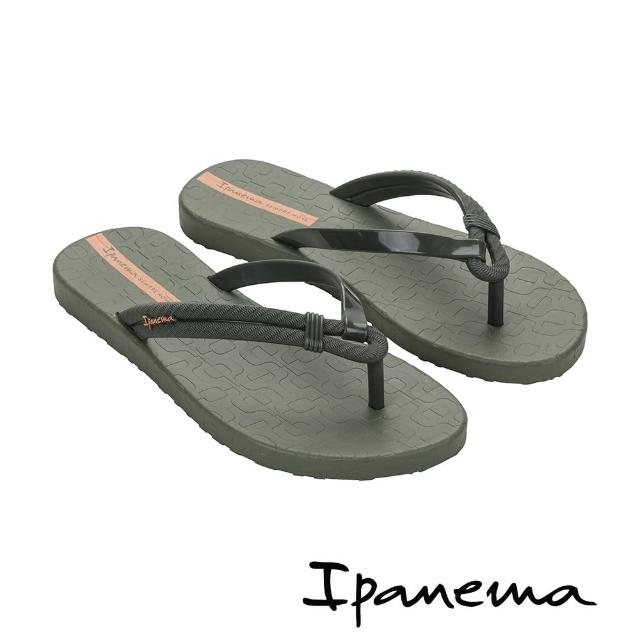 【IPANEMA】異材交叉人字平底拖鞋(墨綠色)