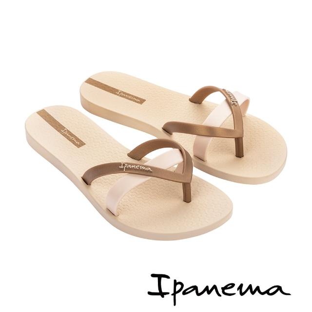 【IPANEMA】多色拼接交叉人字平底拖鞋(米色)